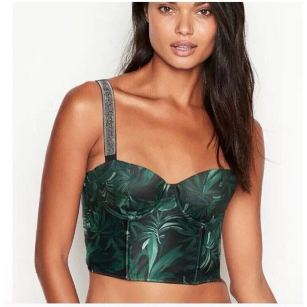 VICTORIA'S SECRET Very Sexy Shine Bling Bead Strap Bra Top Tropical Palm